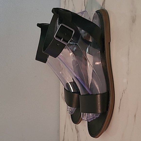 Madewell The Boardwalk Black Leather Ankle Buckle Strap Sandals 8 Casual Comfy - Picture 4 of 8